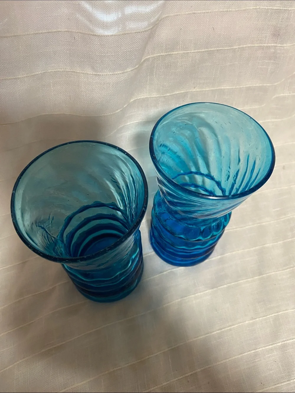 Turquoise Blue Twisted Glass Vase Pair